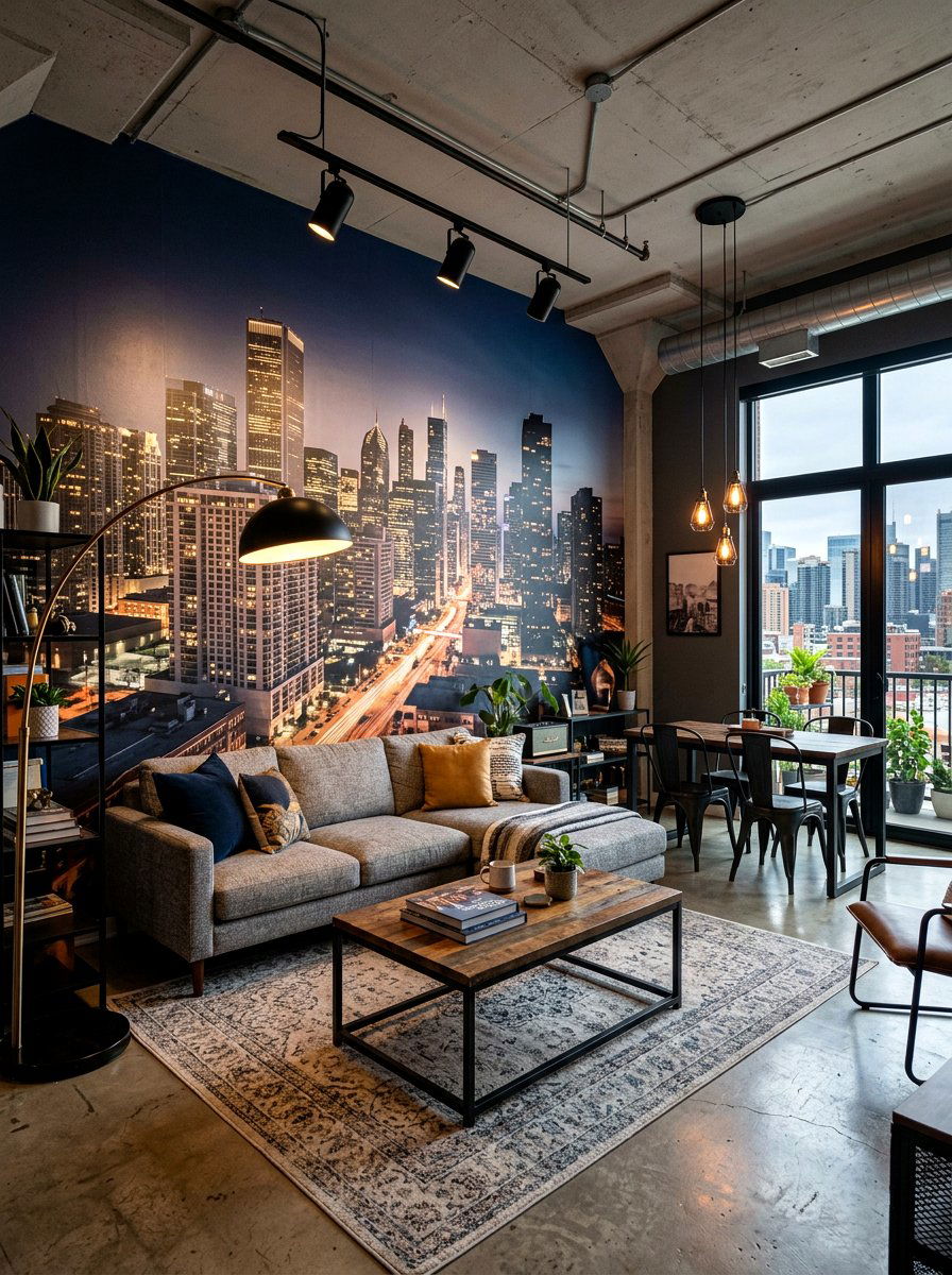Cityscape Feature Wall - 30 small room mural ideas