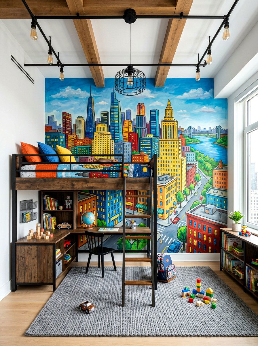 Cityscape Skyline Kids Wall Mural - 30 mural kids bedroom ideas