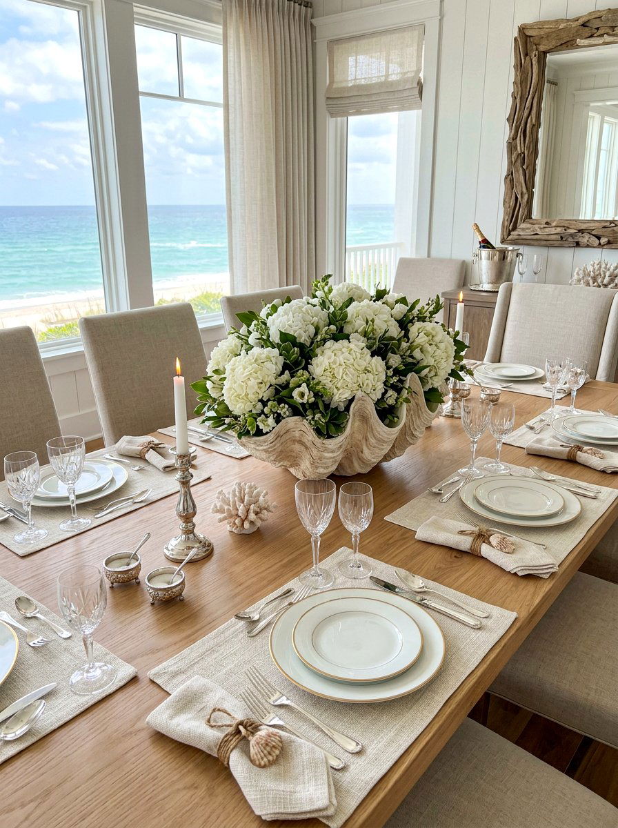 Clamshell Bowl Decor - 30 coastal table decor ideas