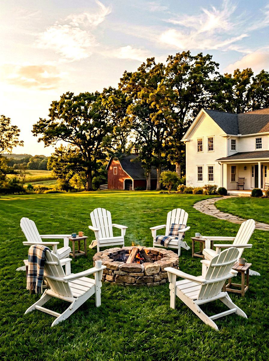 Classic Adirondack chair arrangement - 30 backyard fireplace seating ideas