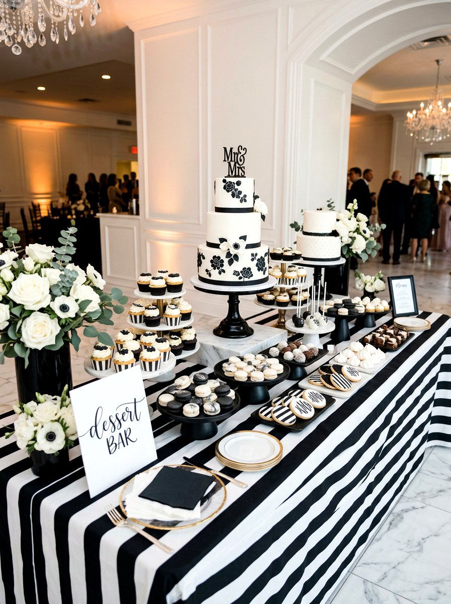 Classic Black And White Dessert Table - 30 dessert station aesthetic ideas