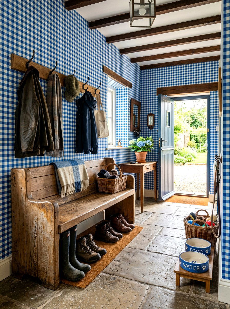 Classic Blue Gingham Wallpaper - 30 pet room wallpaper ideas