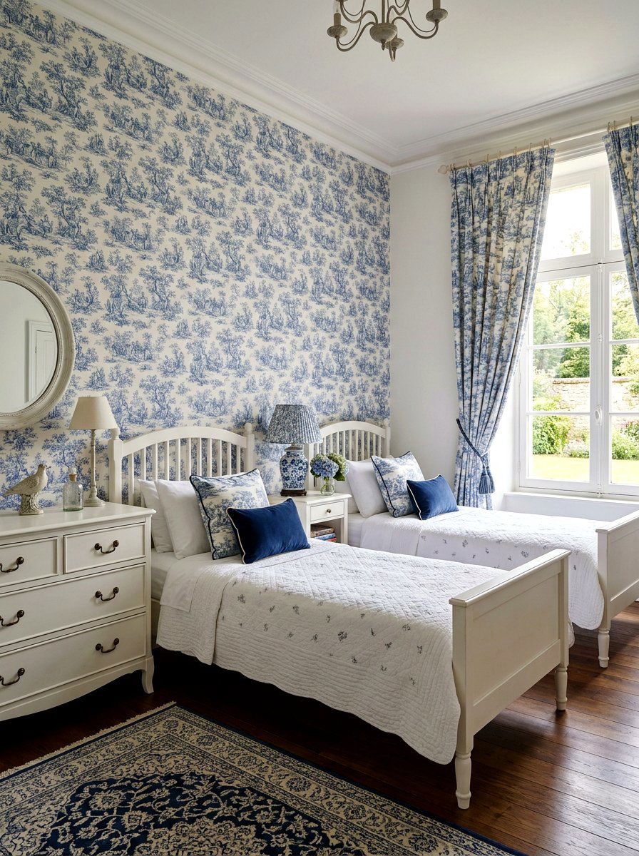 Classic Blue Toile Wallpaper - 30 renter friendly wallpaper ideas aesthetic