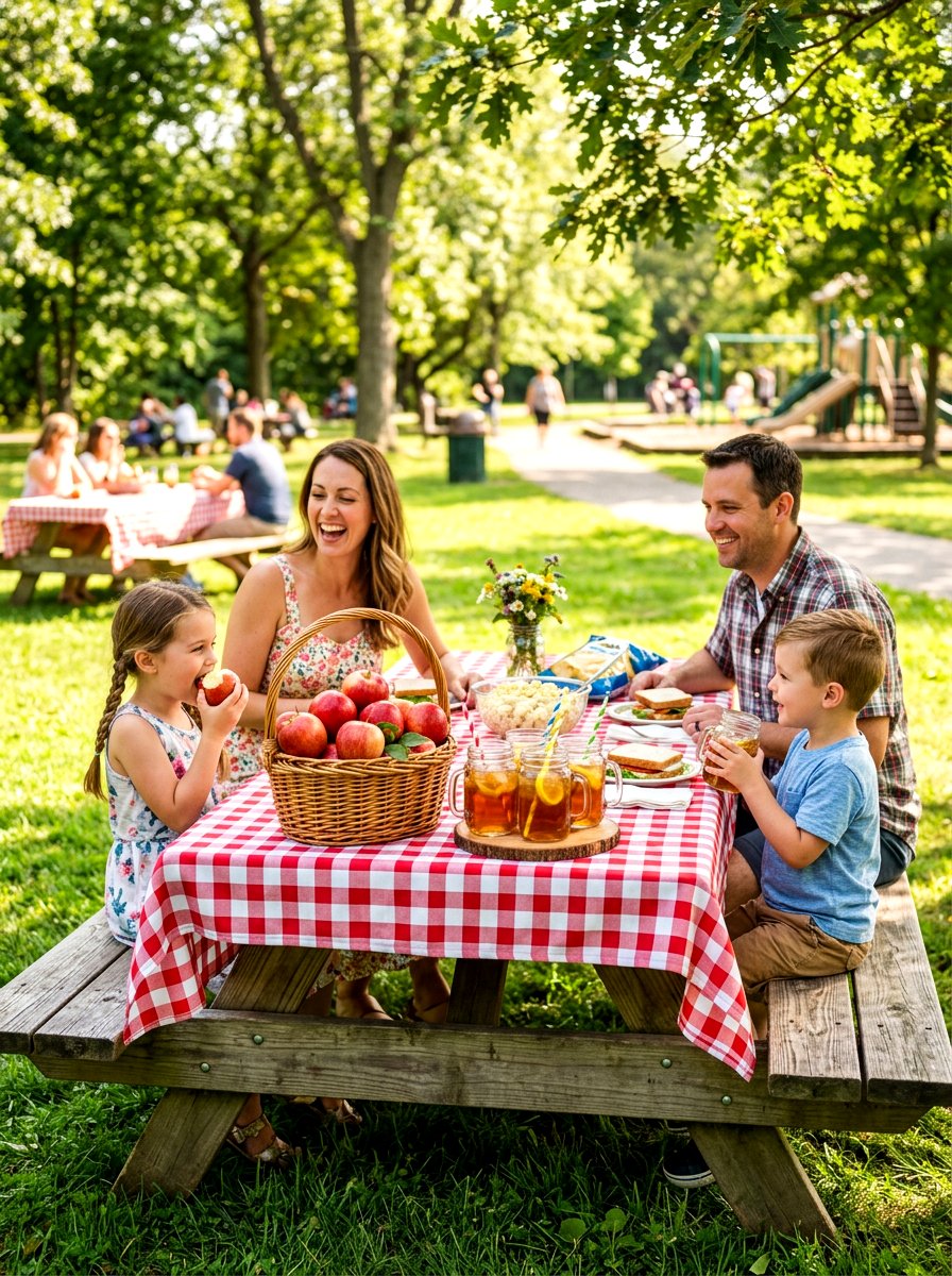 Classic Checkered Picnic Table - 30 outdoor picnic table decor ideas