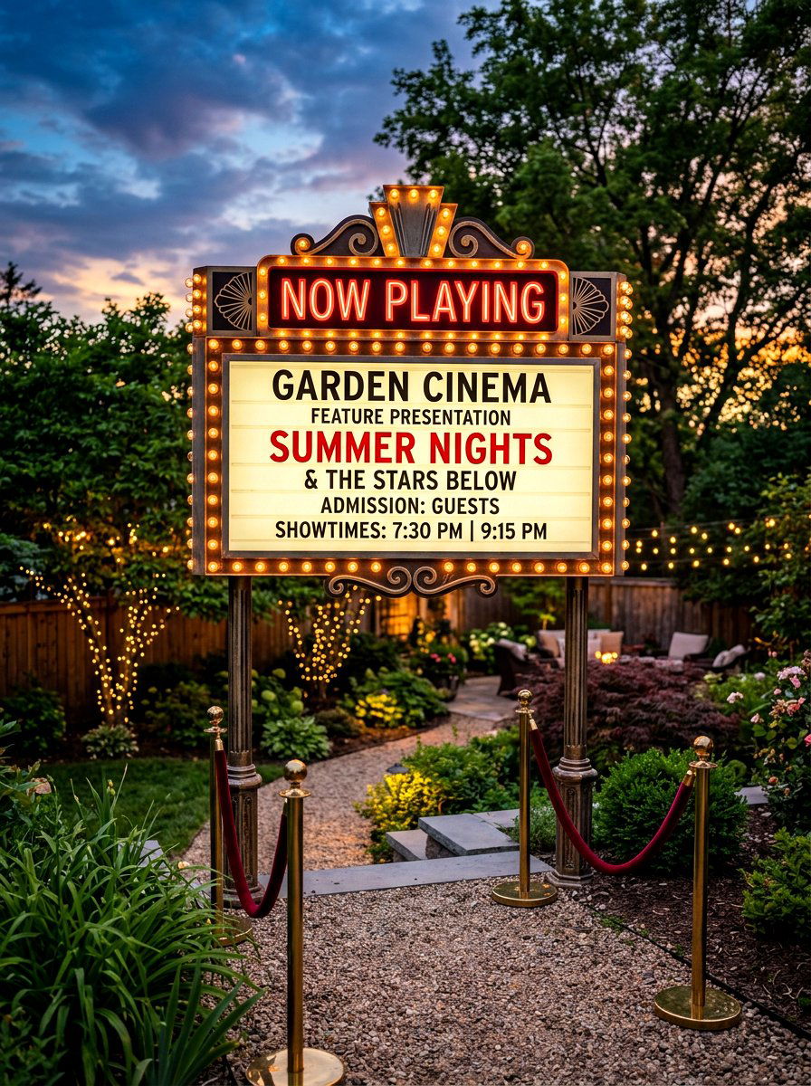 Classic Cinema Marquee Sign - 30 outdoor movie night ideas