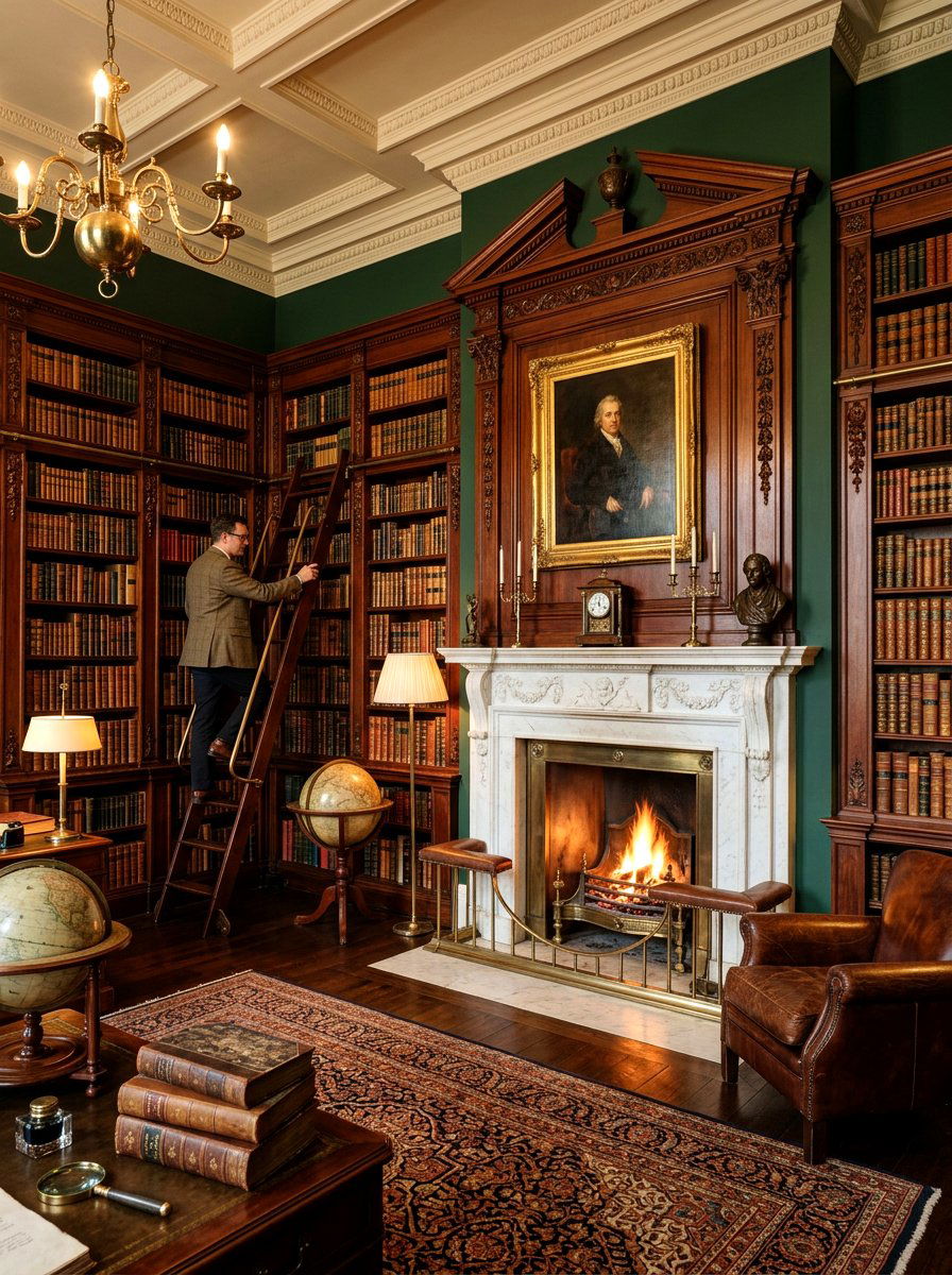 Classic English Library Fireplace - 30 library fireplace ideas
