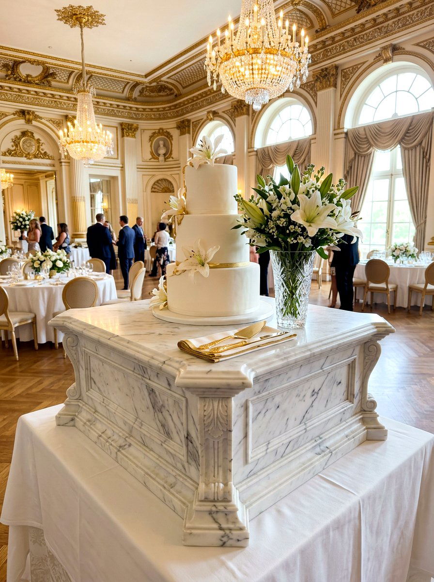 Classic Marble Plinth - 30 cake table decor ideas