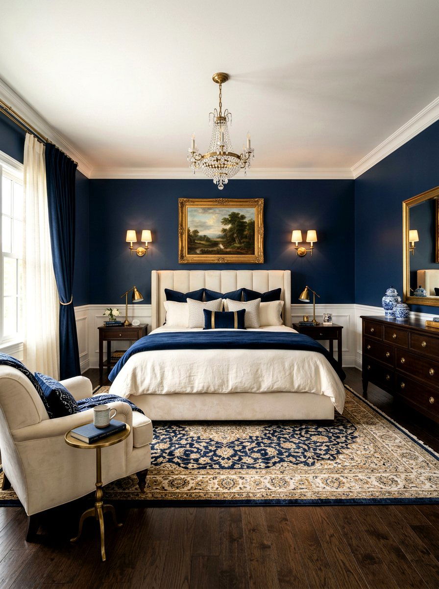 Classic Navy Blue Bedroom - 30 old money bedroom ideas