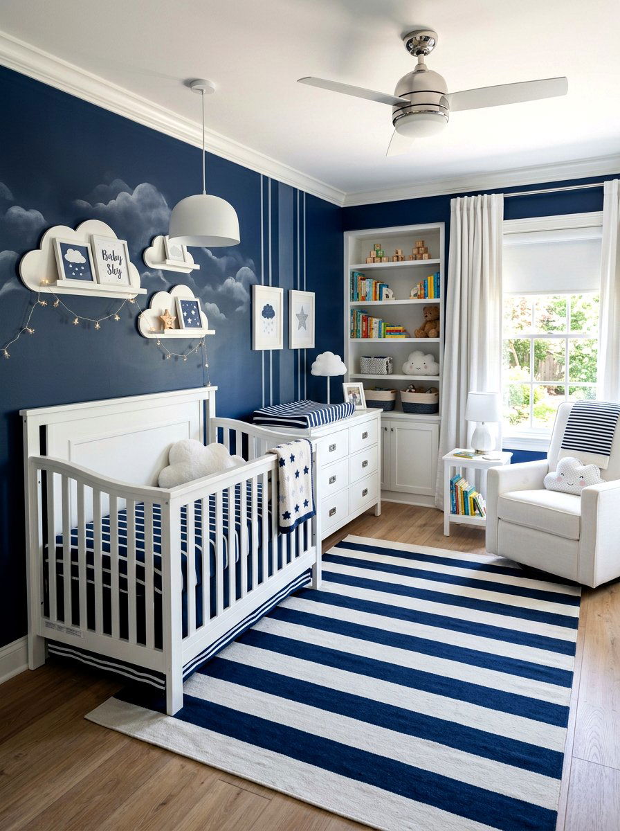 Classic Navy Blue Cloud Nursery - 30 cloud nursery ideas