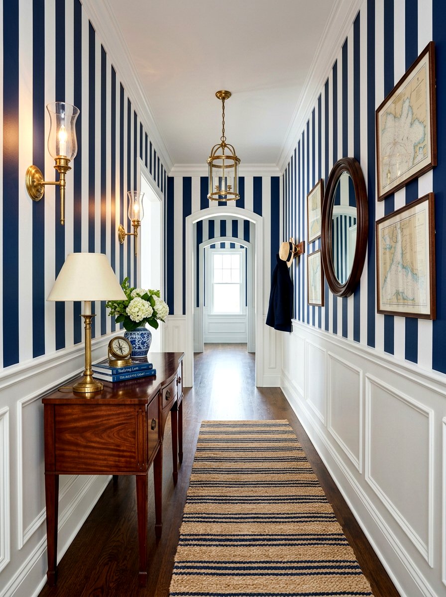 Classic Navy Striped Entry - 30 striped hallway ideas