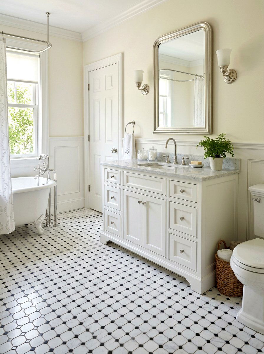 Classic Octagon and Dot Mosaic - 30 marble mosaic bathroom ideas
