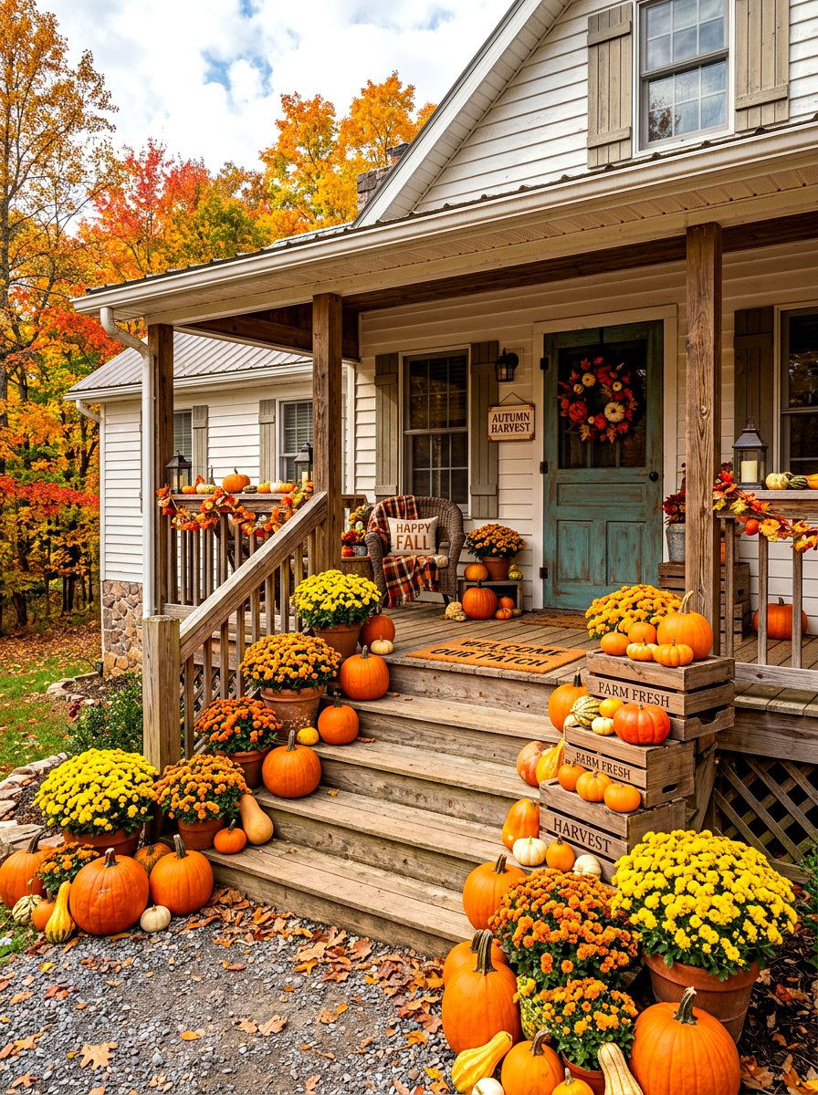 Classic Orange Pumpkin Porch - 30 Halloween porch ideas
