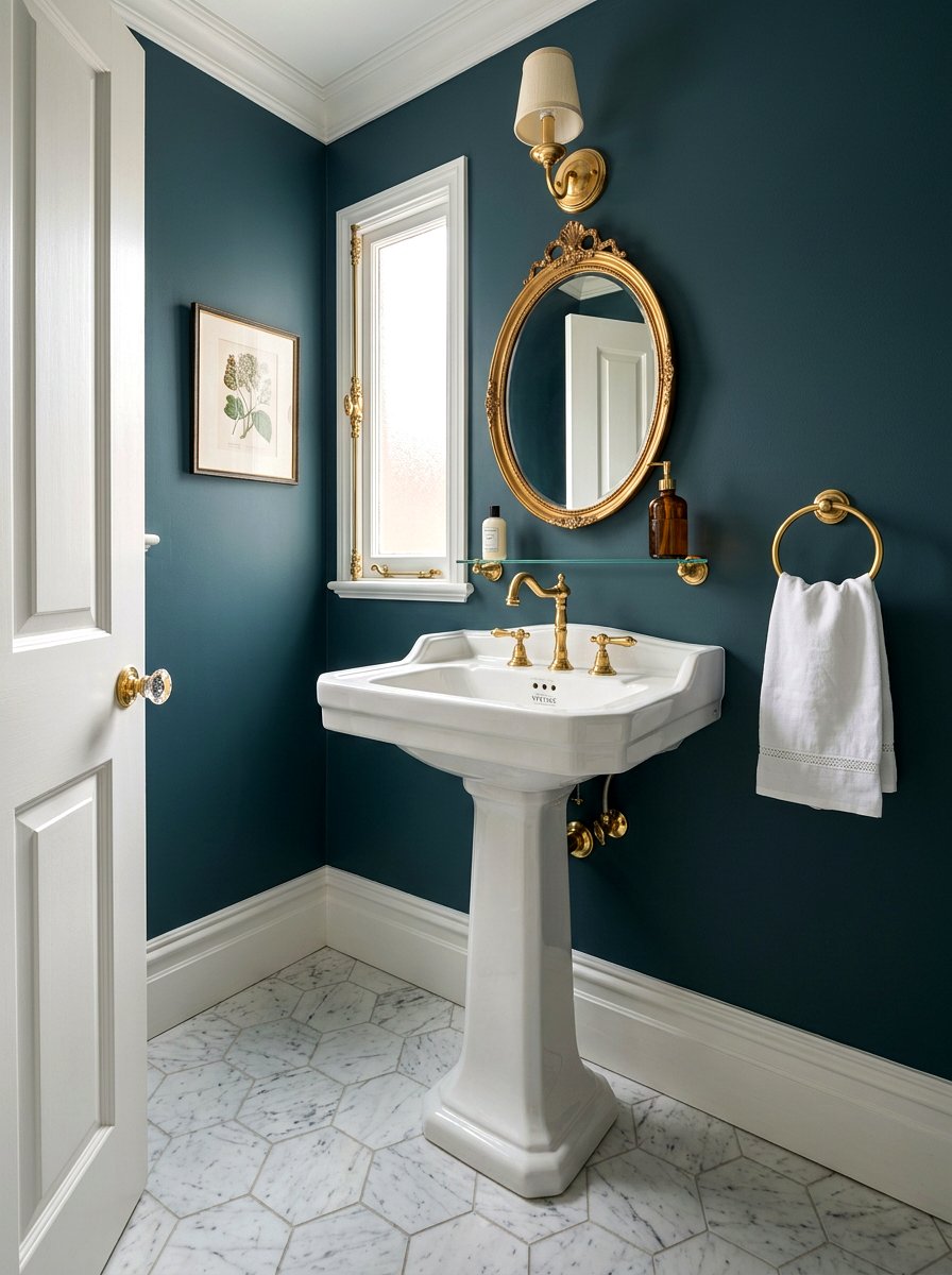 Classic Pedestal Sink - 30 deep teal powder room ideas