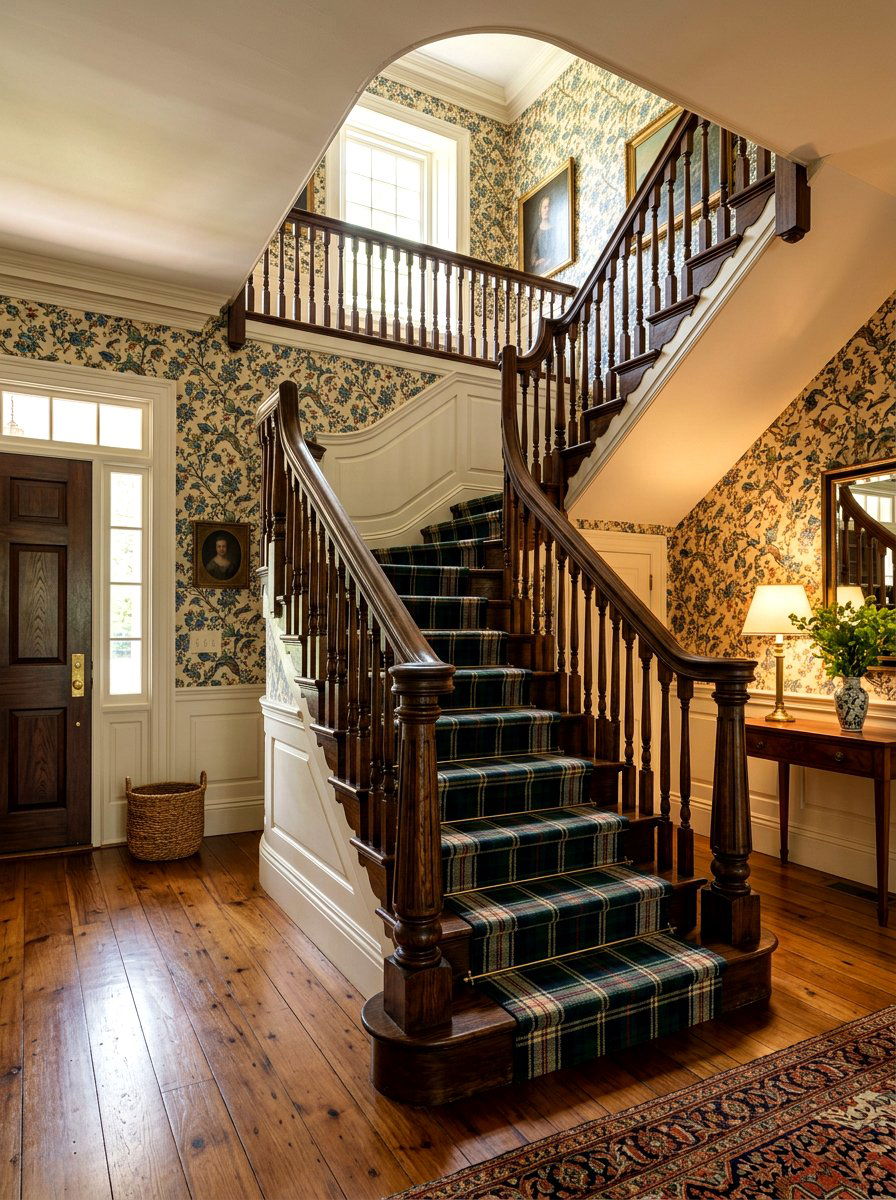 Classic Plaid Stair Runner - 30 dramatic stair runner ideas