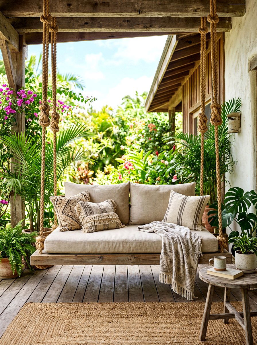 Classic Rope Hanging Daybed - 30 porch daybed swing ideas