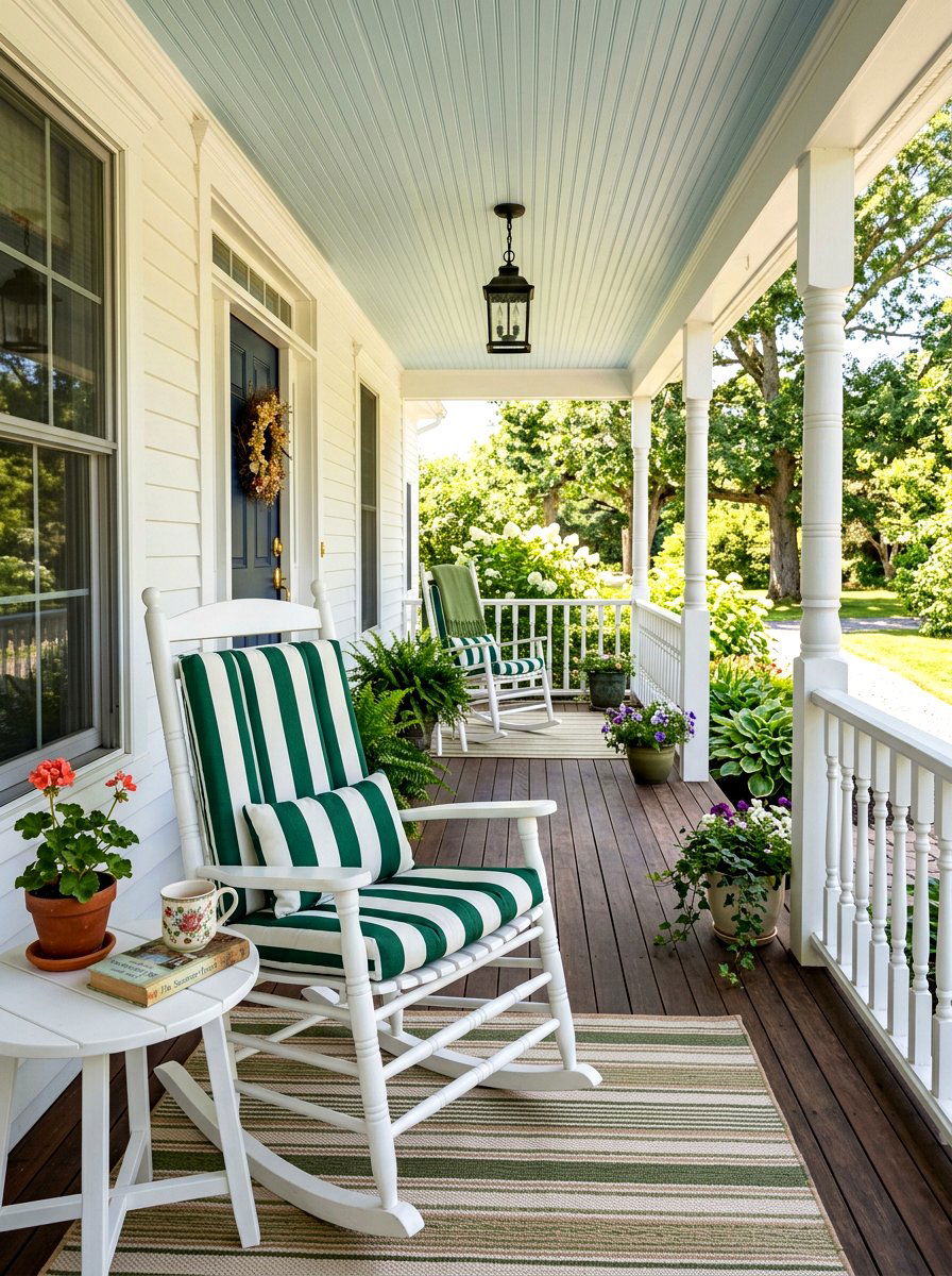 Classic Striped Rocking Chair - 30 striped summer porch ideas