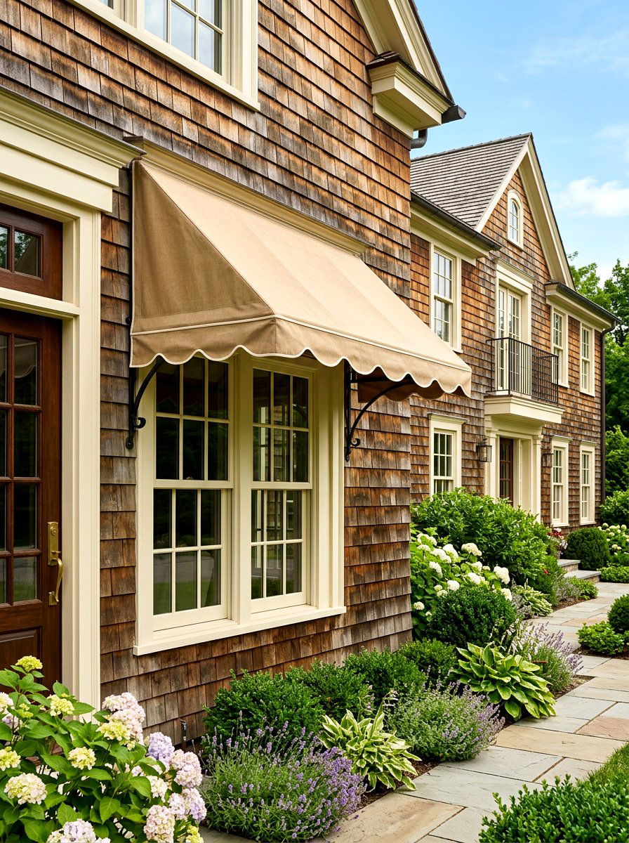 Classic Tan Canvas Window Covering - 30 scalloped awning ideas