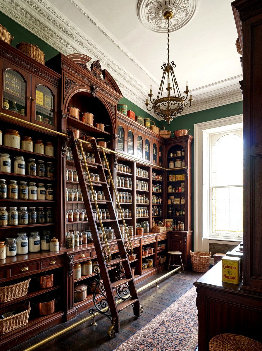 Classic Victorian Pantry With Rolling Ladder - 30 pantry with library ladder ideas