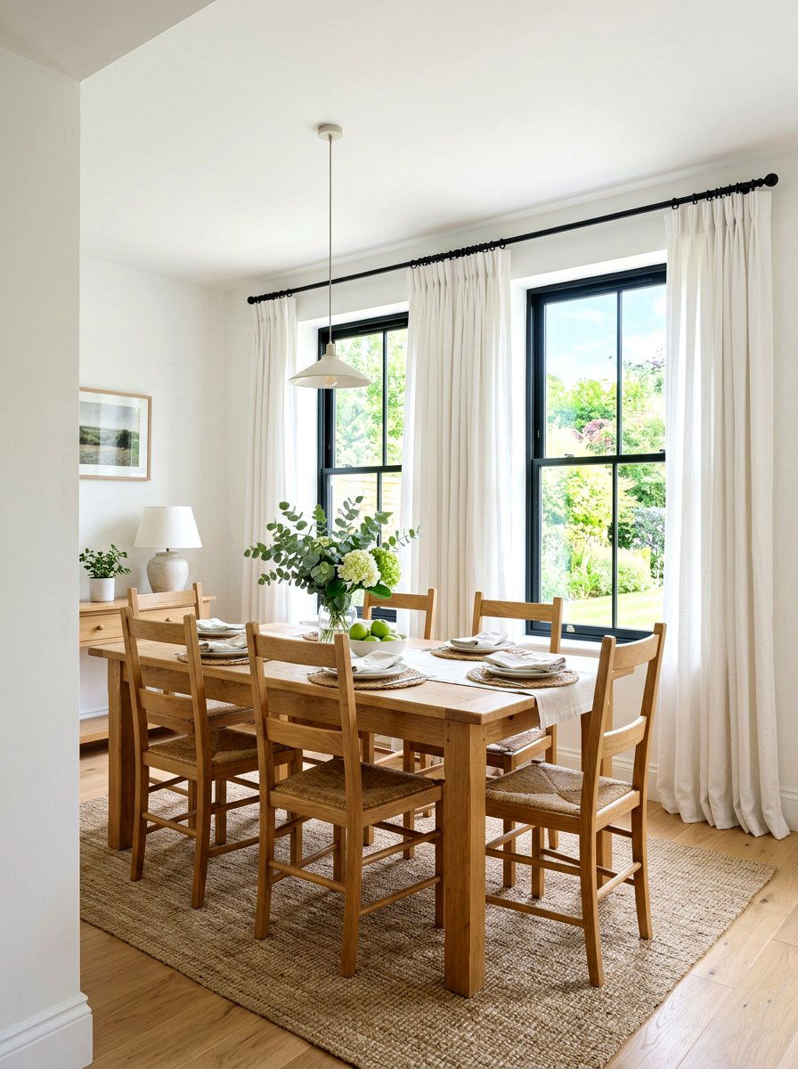 Classic White Cotton Drapes - 30 dining room drapery ideas