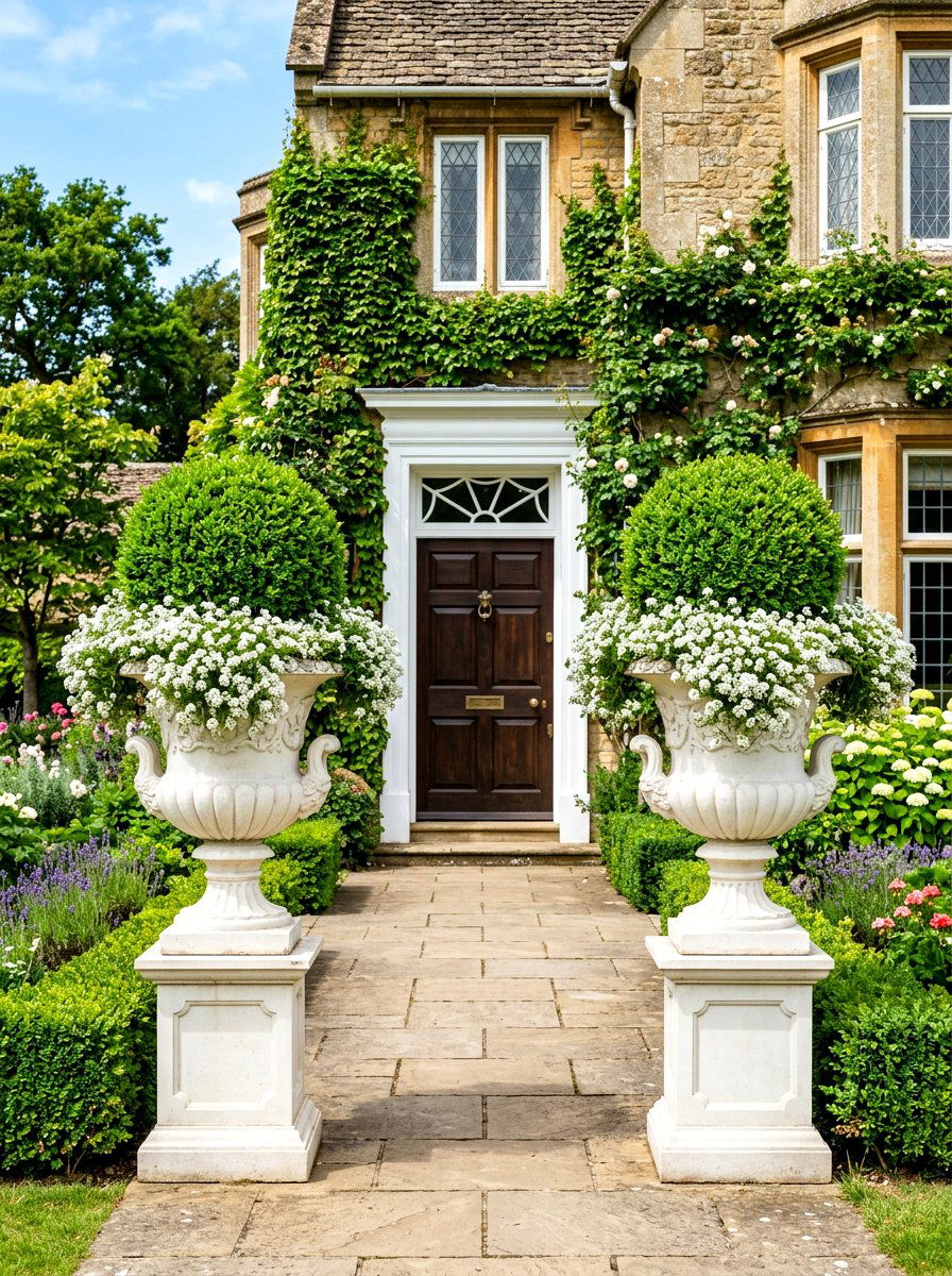Classic White Urn Arrangement - 30 porch planter arrangement ideas