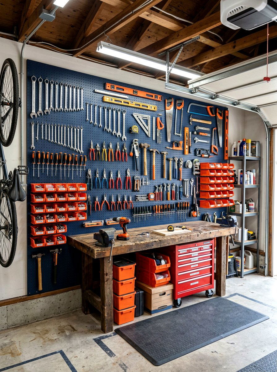 Classic Wood Pegboard System - 30 garage wall panel ideas