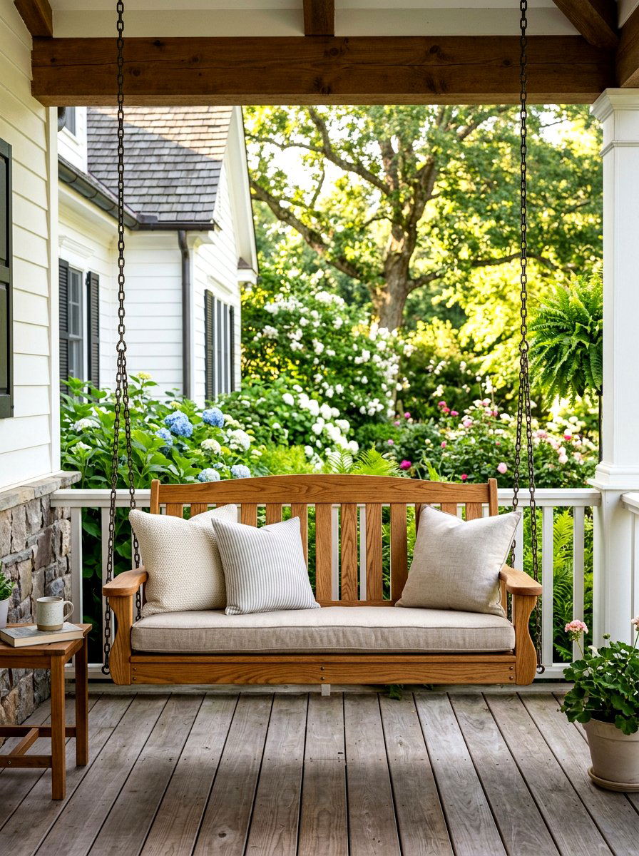 Classic Wooden Porch Swing - 30 front porch swing ideas
