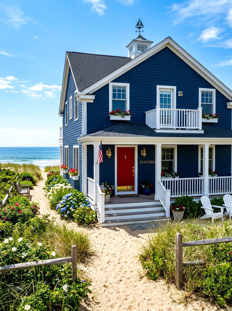 Classic navy blue beach house - 30 coastal exterior ideas