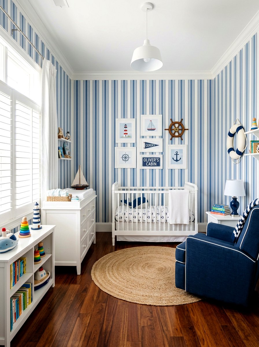 Classic stripe nursery wallpaper - 30 nursery wallpaper ideas