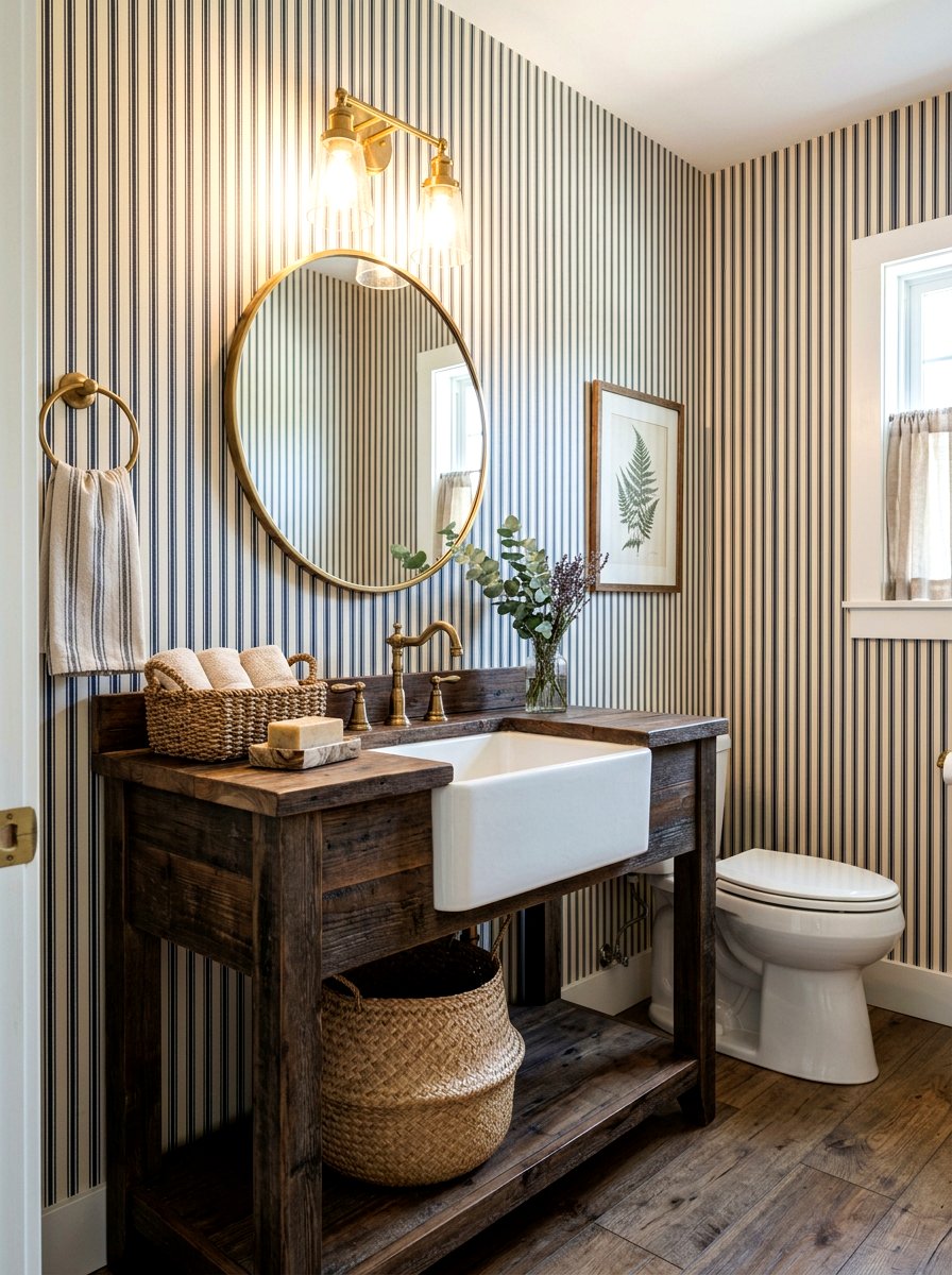 Classic ticking stripe bathroom - 30 striped powder room ideas