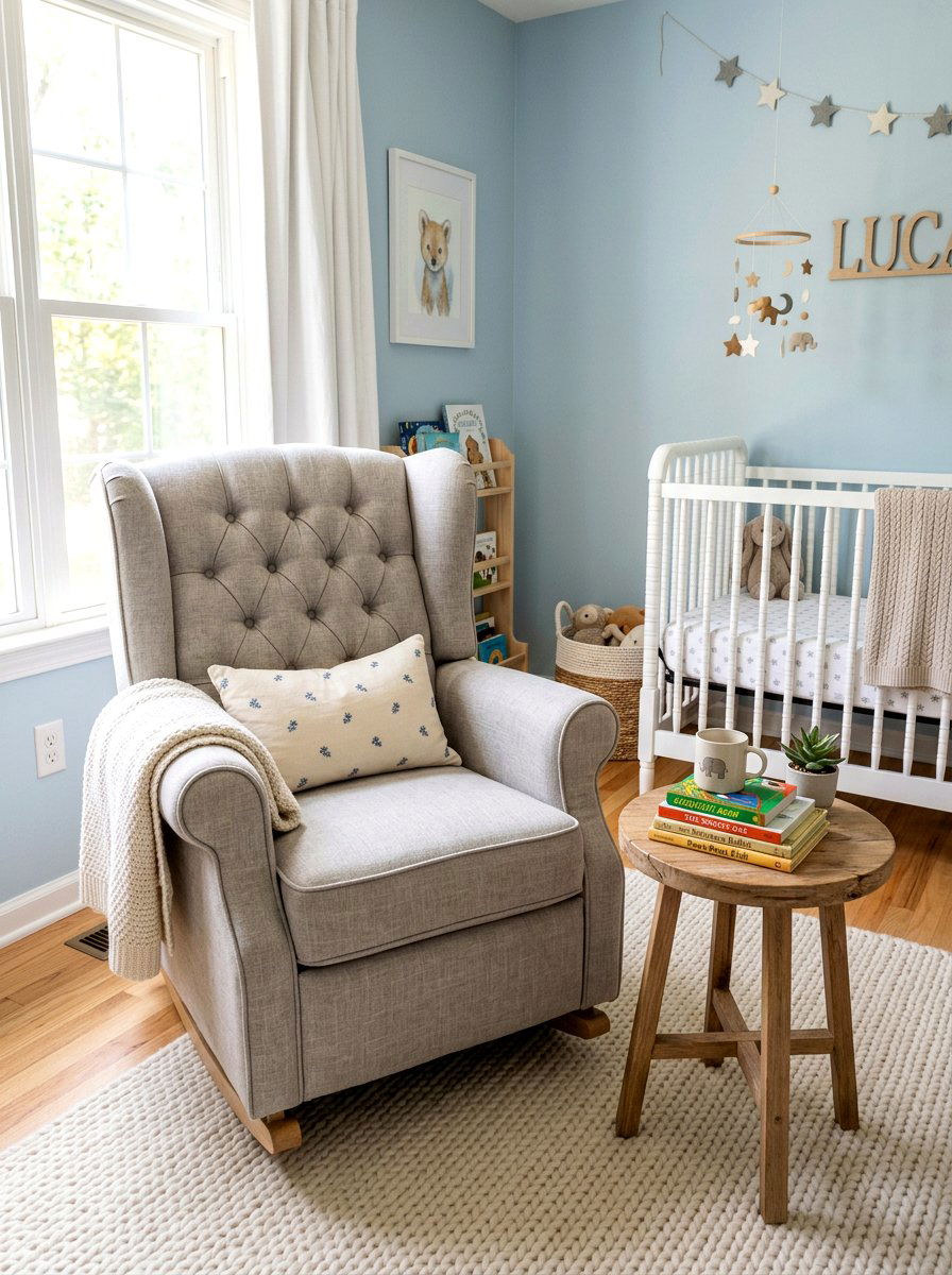 Classic wingback glider - 30 soft traditional nursery ideas