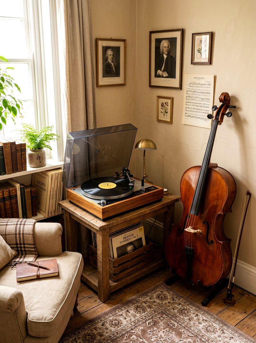 Classical music corner - 30 light academia bedroom ideas