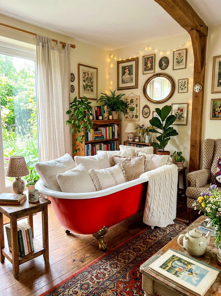 Clawfoot Bathtub Sofa - 30 vintage upcycled furniture ideas