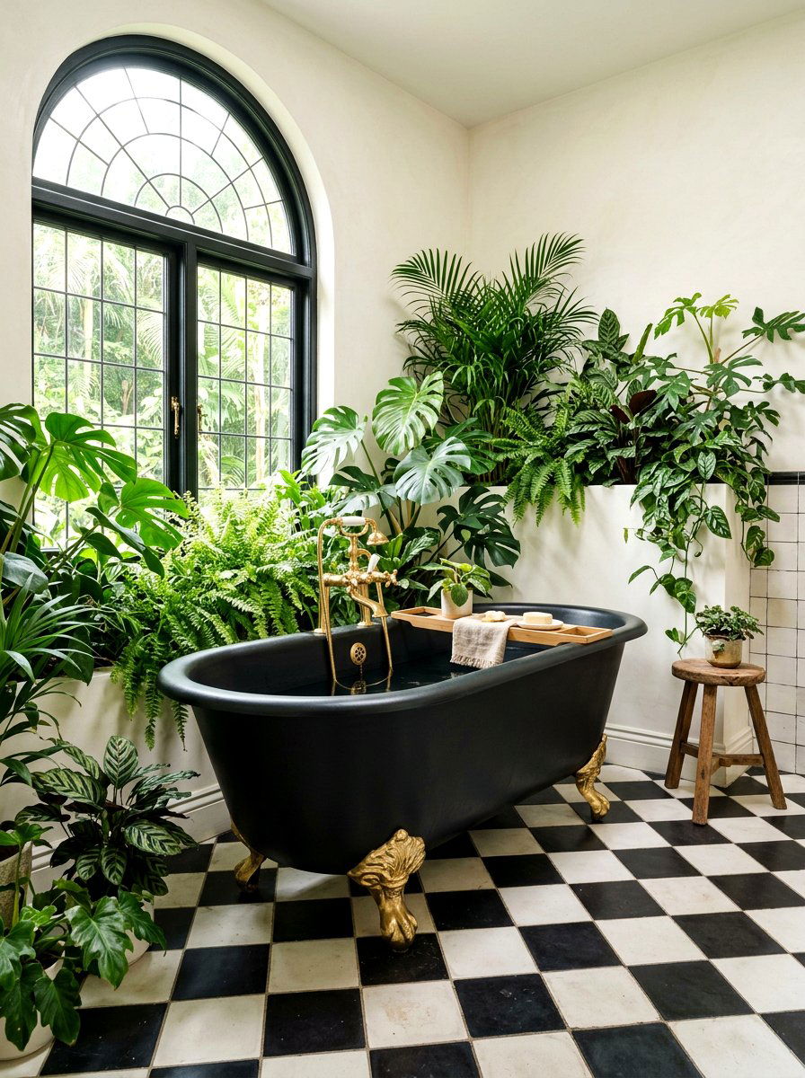 Clawfoot Tub In Greenery - 30 bathroom jungle ideas