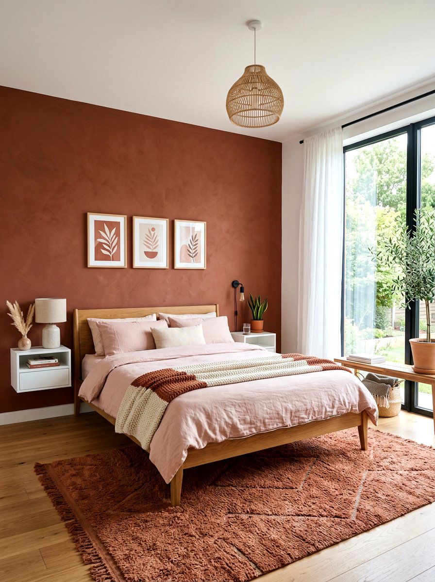 Clay Accent Wall - 30 clay and blush bedroom ideas