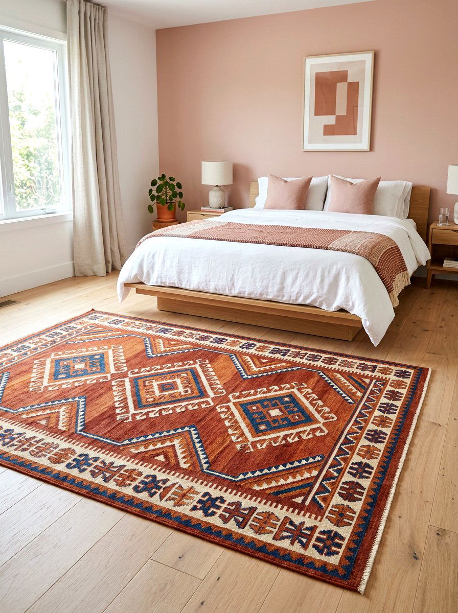 Clay Geometric Rug - 30 clay and blush bedroom ideas