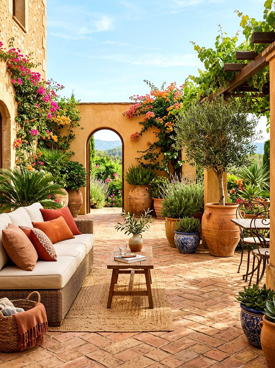 Clay Outdoor Patio - 30 layered neutral decor ideas