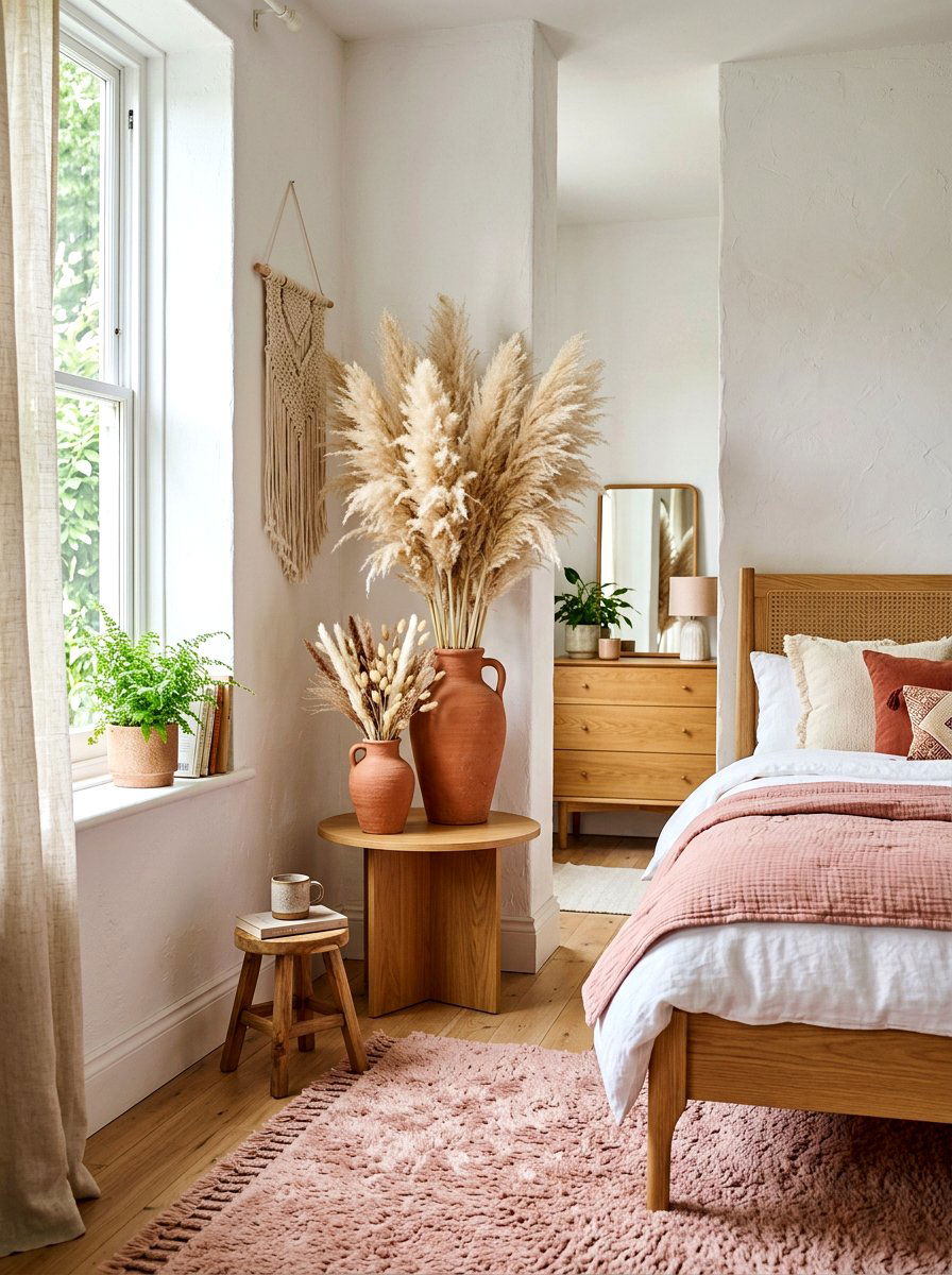 Clay Pampas Grass - 30 clay and blush bedroom ideas