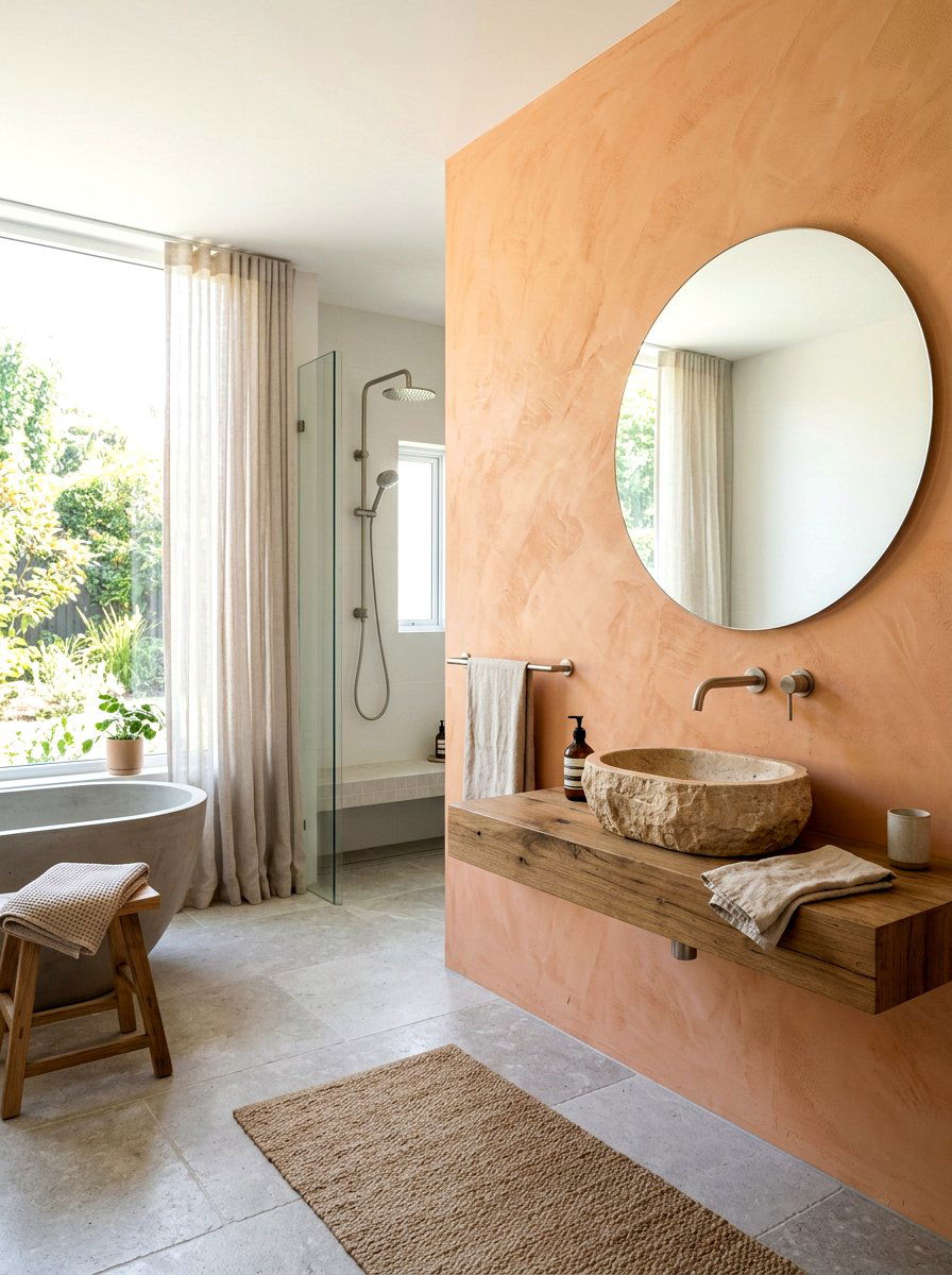 Clay Plaster Wall - 30 sunset bathroom ideas