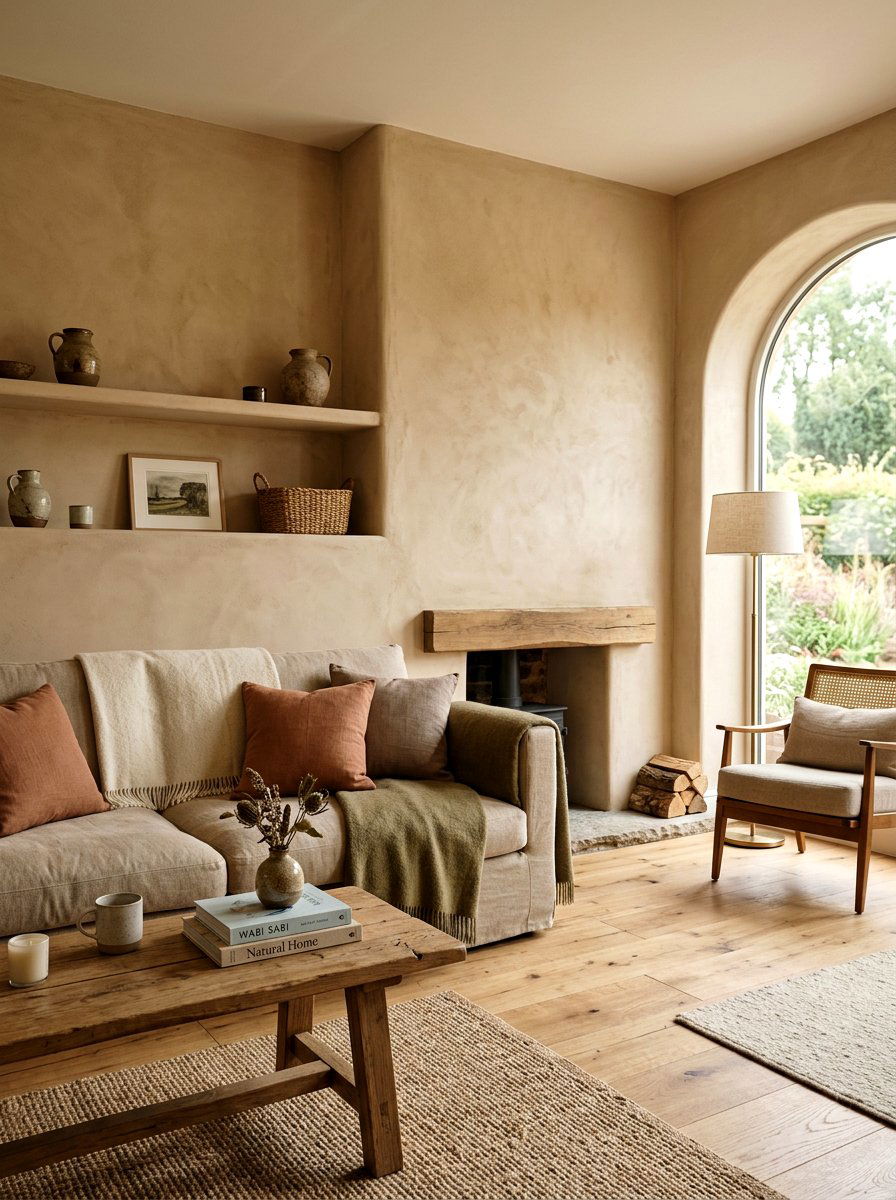 Clay Plaster Walls - 30 Japandi living room ideas