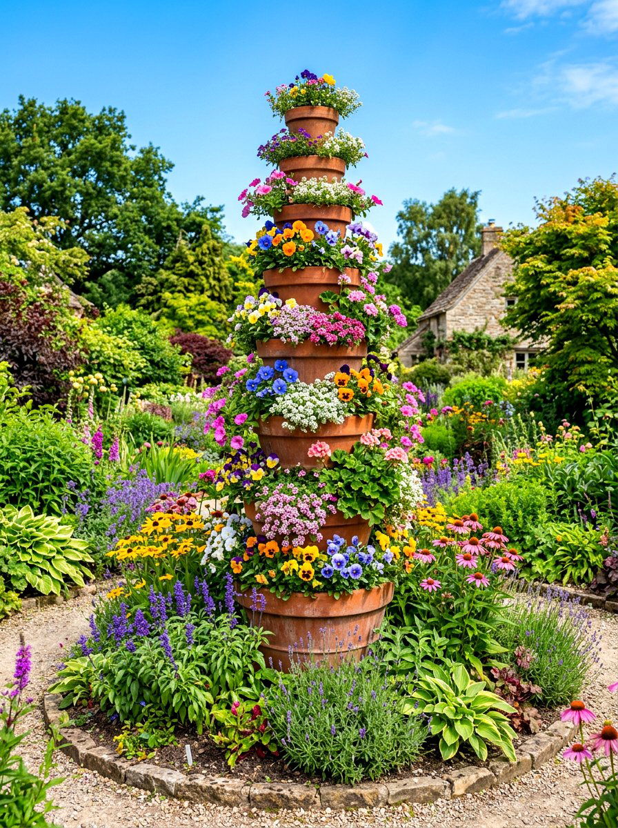 Clay Pot Tower - 30 diy look planter ideas