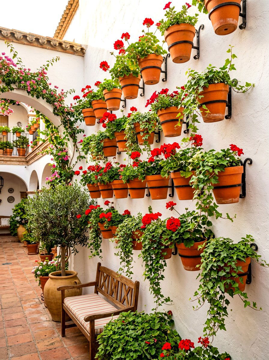 Clay Pot Wall Garden - 30 Spanish courtyard exterior ideas