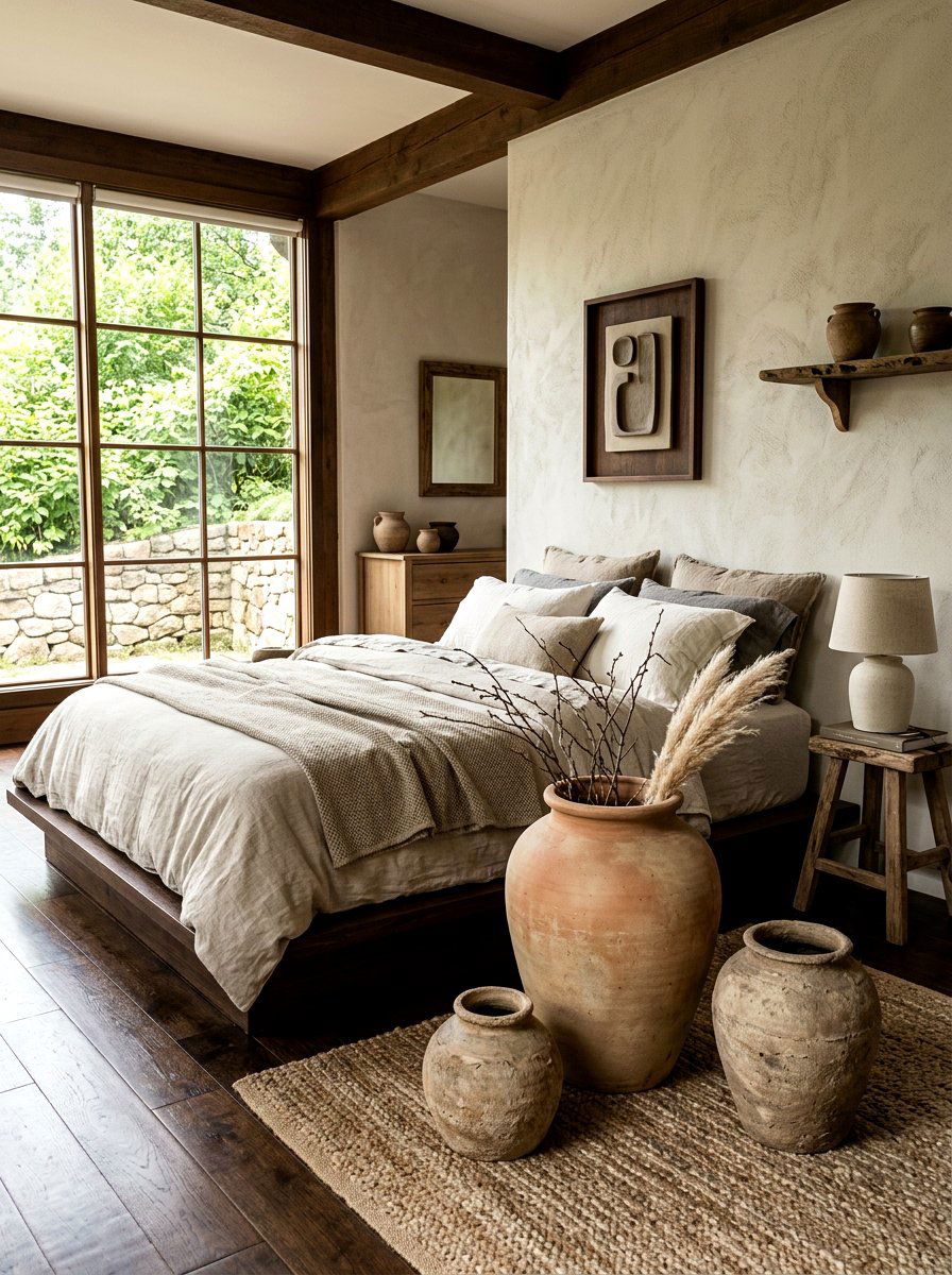Clay Pottery Bedroom Decor - 30 earthy minimalist bedroom ideas