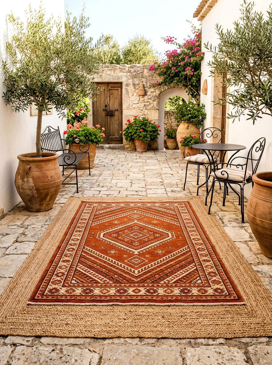 Clay Terracotta Layered Rug Set - 30 outdoor rug layering ideas