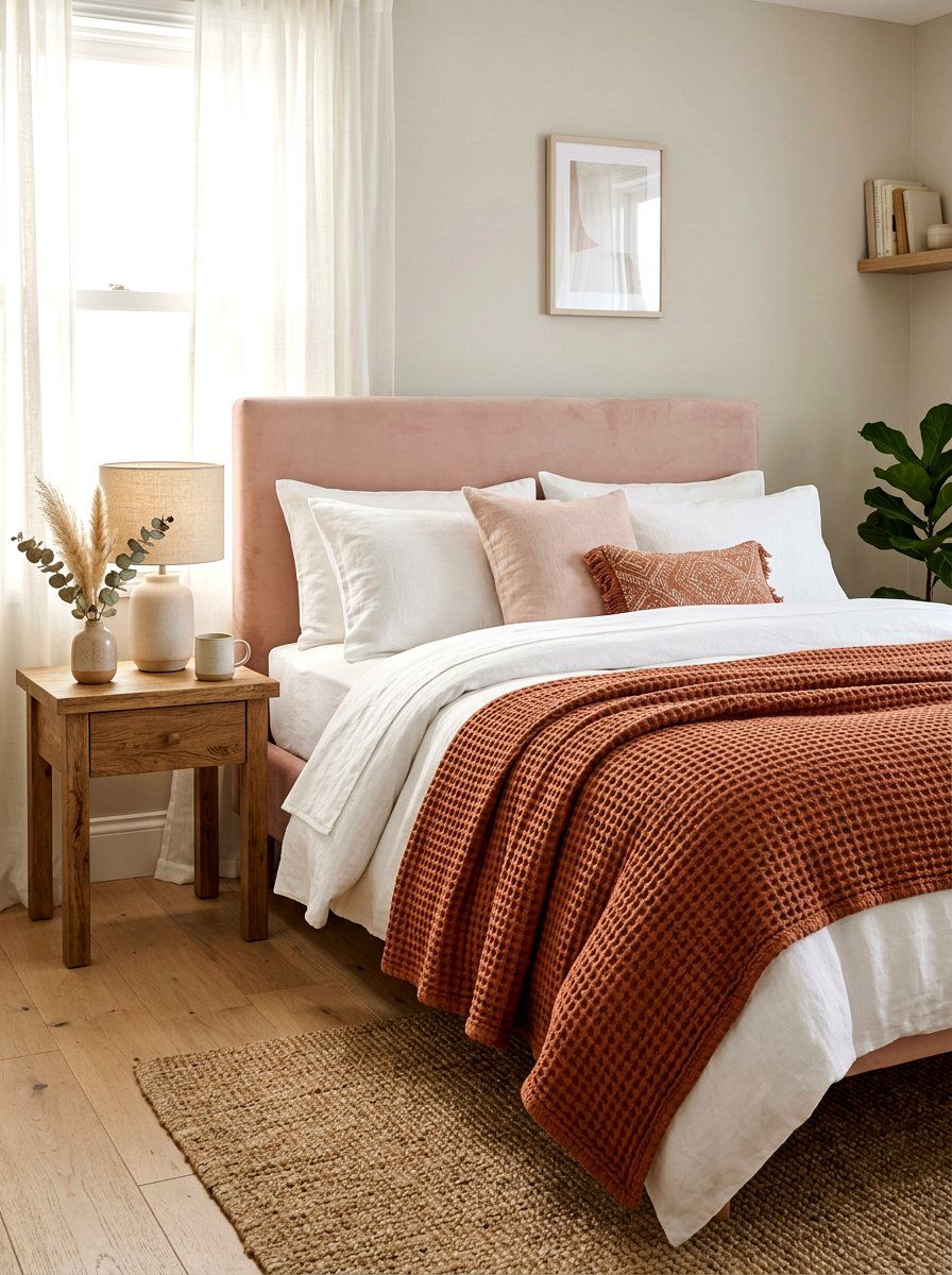 Clay Waffle Blanket - 30 clay and blush bedroom ideas