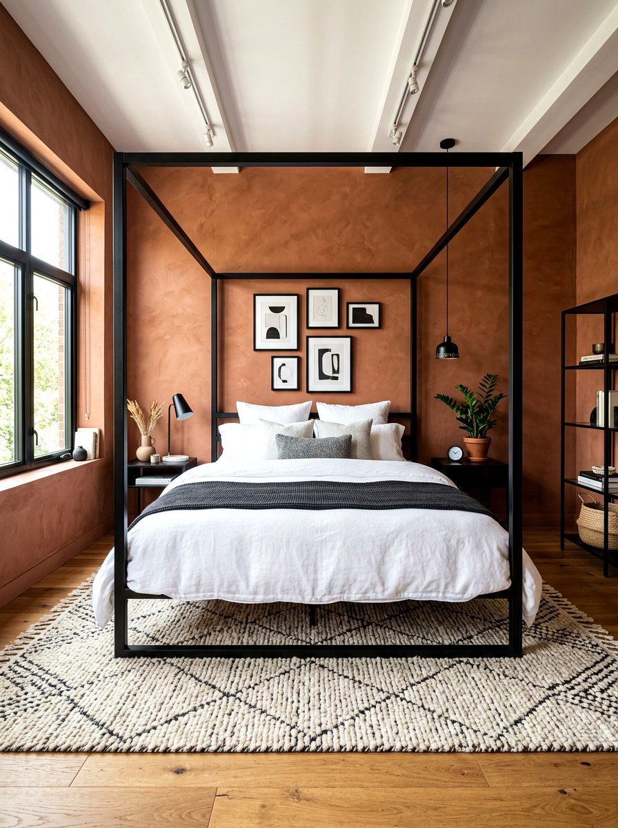 Clay and black decor bedroom - 30 clay color bedroom ideas