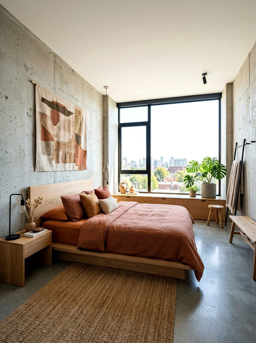 Clay and concrete bedroom - 30 clay color bedroom ideas