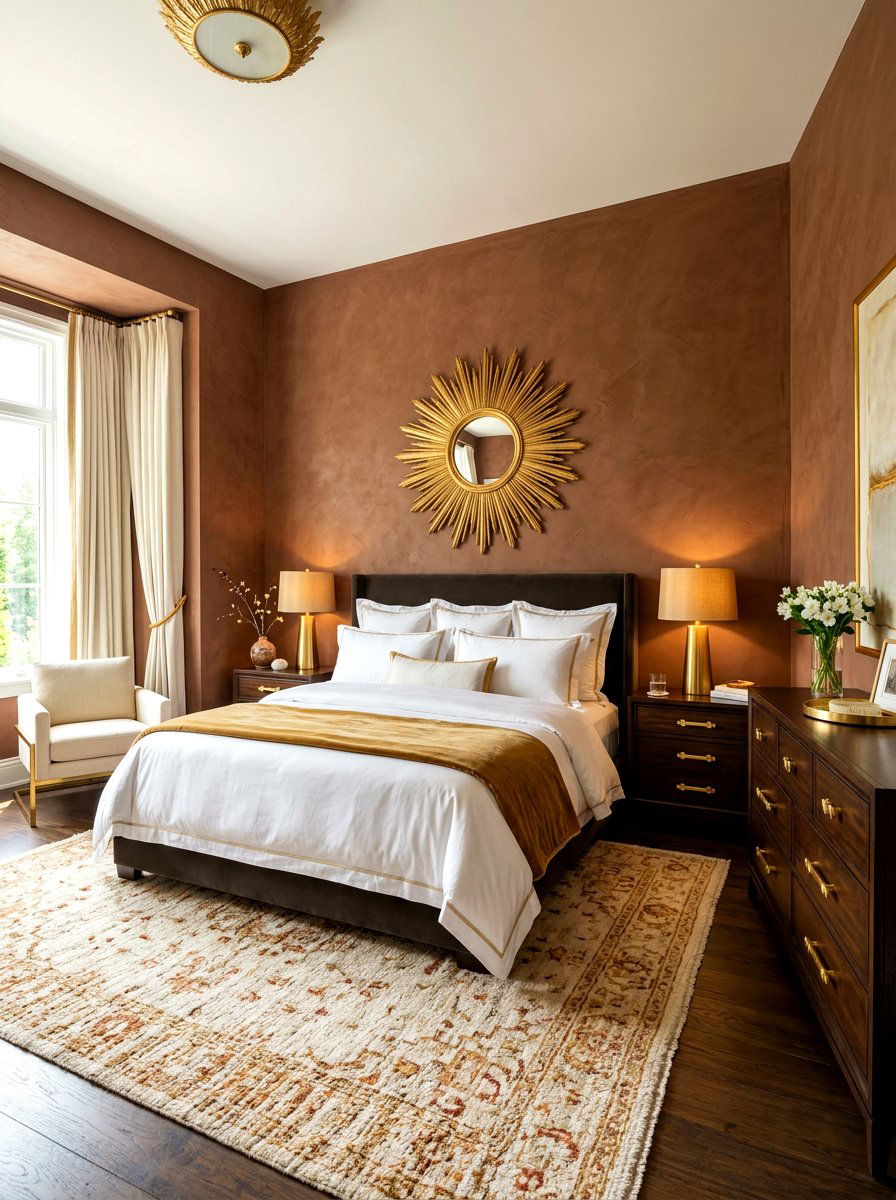 Clay and gold accents bedroom - 30 clay color bedroom ideas