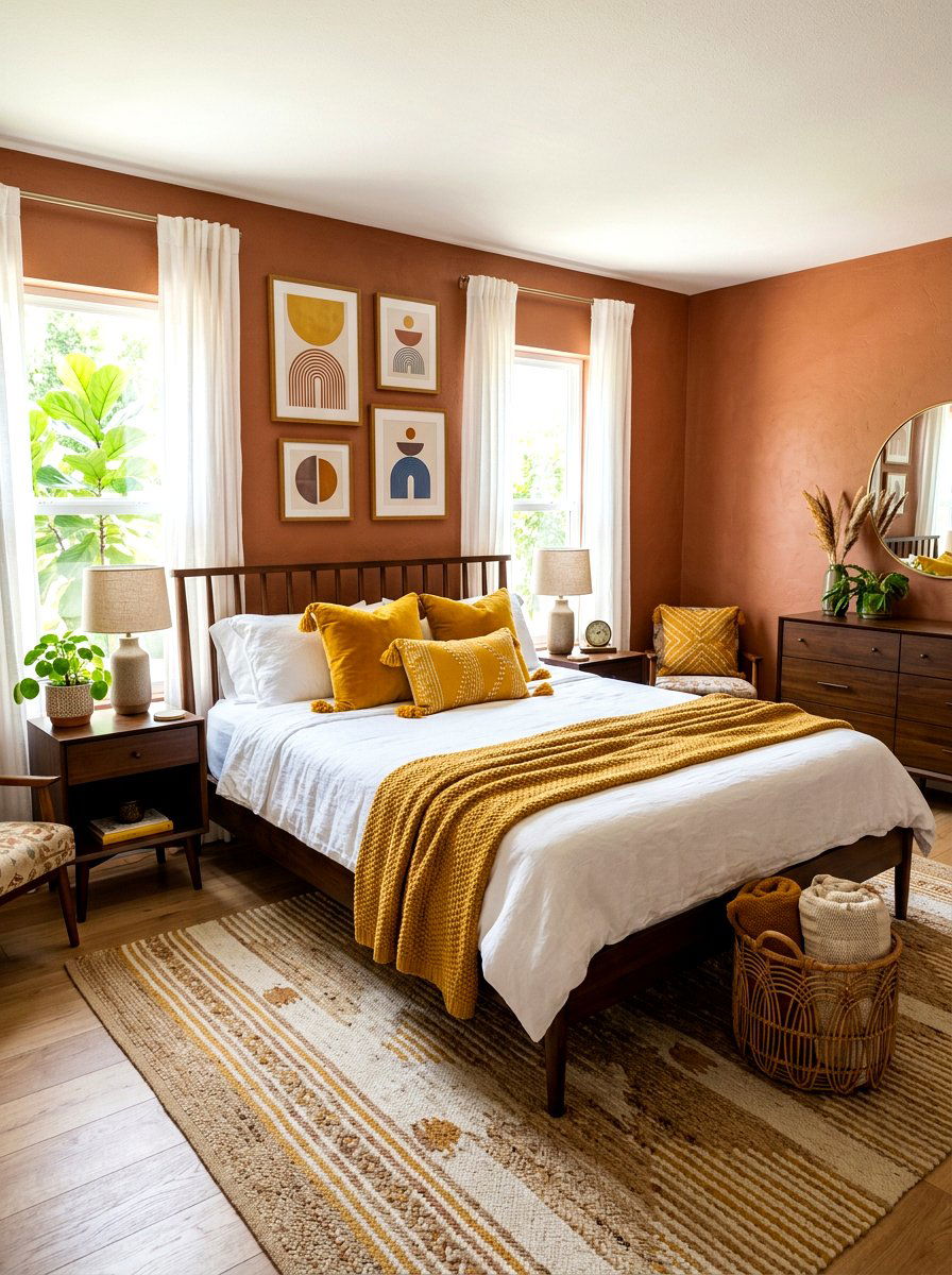 Clay and mustard yellow bedroom - 30 clay color bedroom ideas