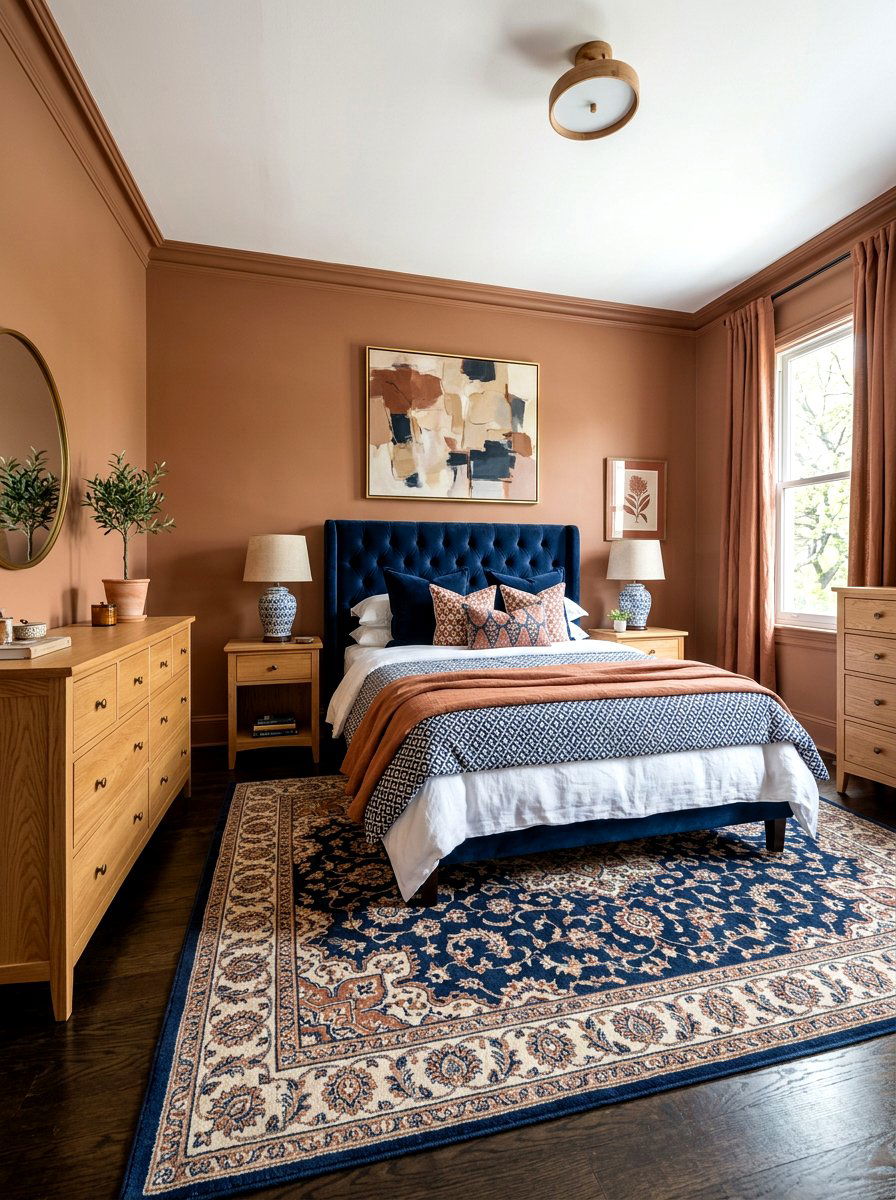 Clay and navy blue bedroom - 30 clay color bedroom ideas