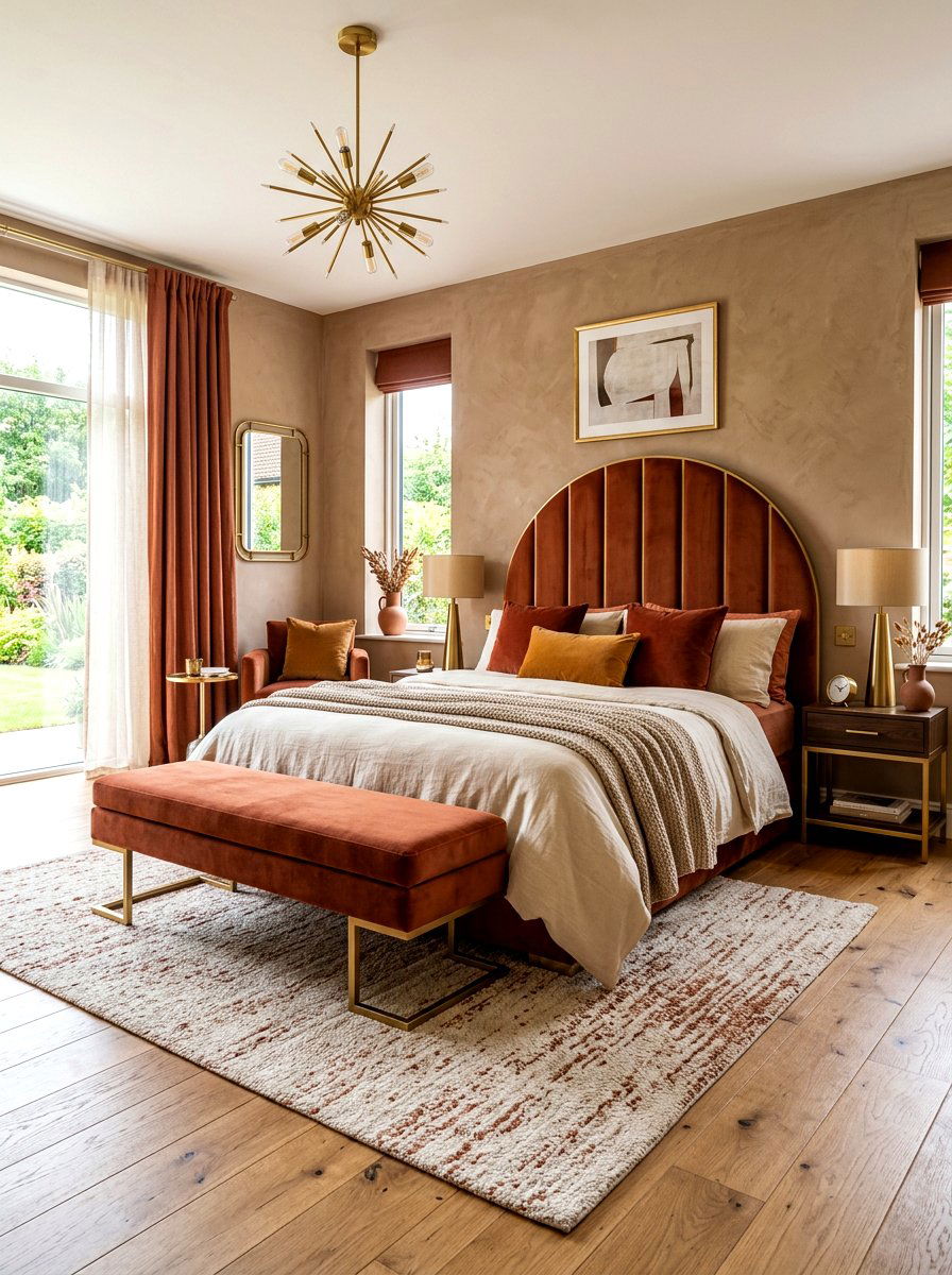Clay and velvet furniture bedroom - 30 clay color bedroom ideas